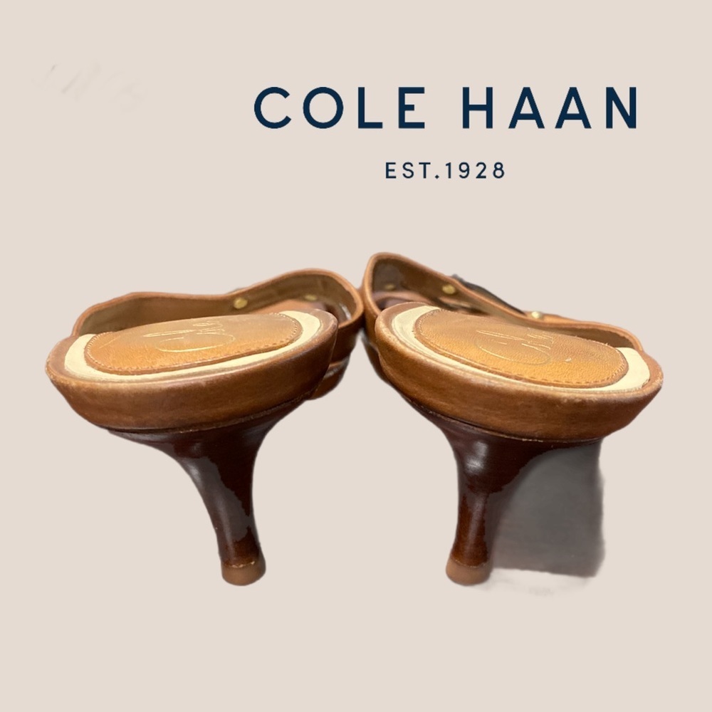 Cole Haan Kitten Heel Brown Woven Sandals 8.5 - Picture 4 of 5